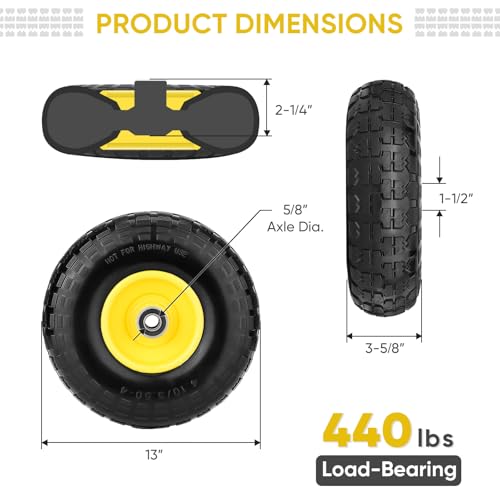 10" Solid Tires, 2 Pack Flat Free Wheels with 5/8" Axle Bore Hole V5138