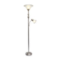 2 Light Torchiere Floor Lamp with White Marble Glass, Brushed Nickel R7991