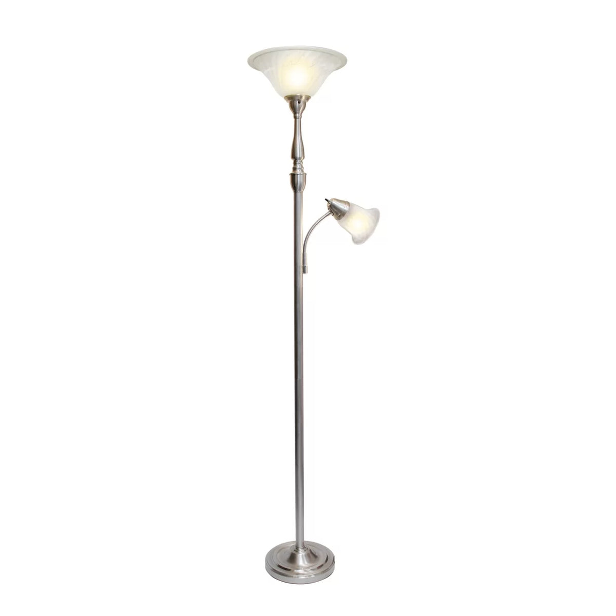 2 Light Torchiere Floor Lamp with White Marble Glass, Brushed Nickel R7991