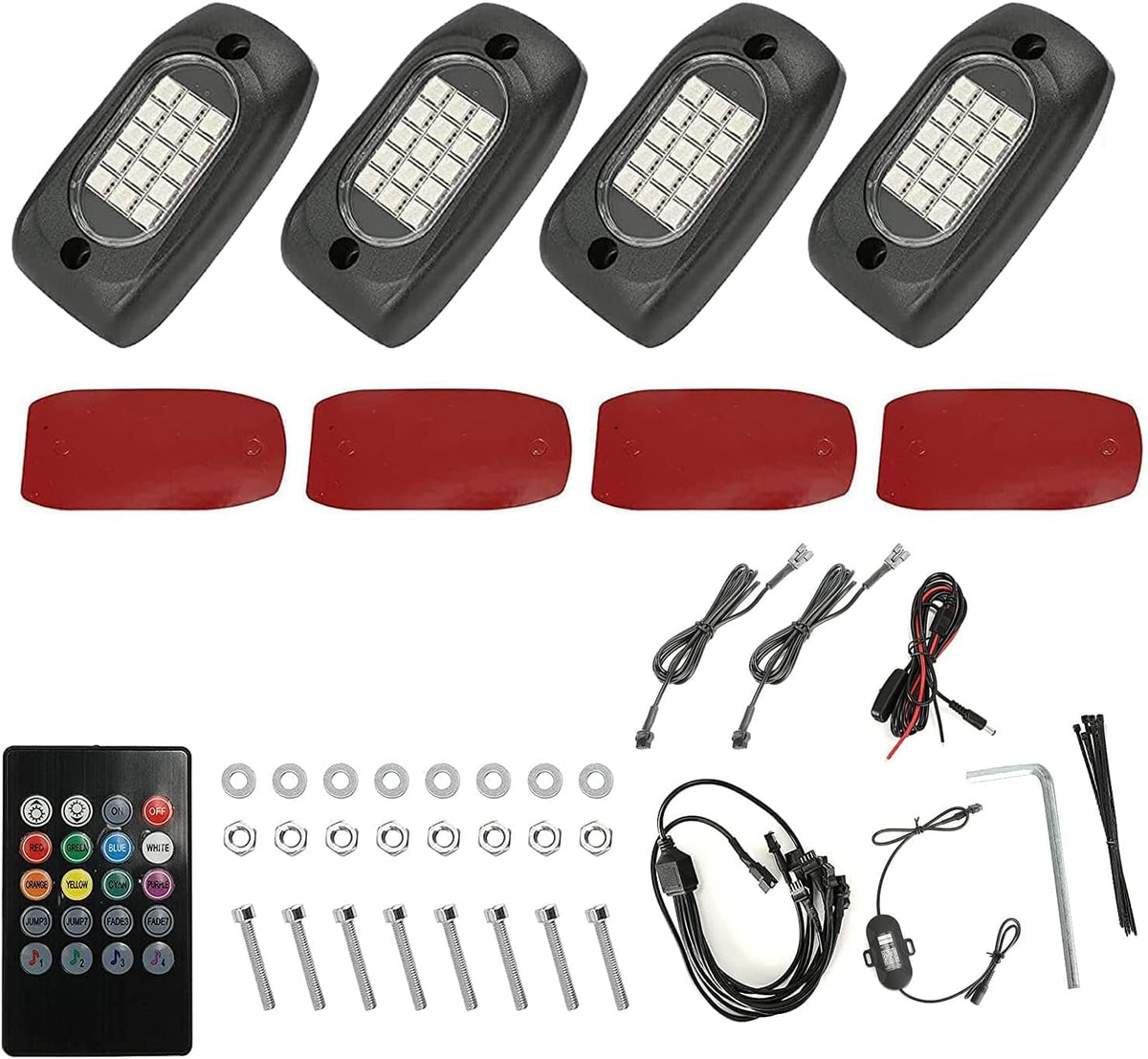 4 Pods RGB LED Rock Lights with Wires, 60LEDs Waterproof Music Mode R646