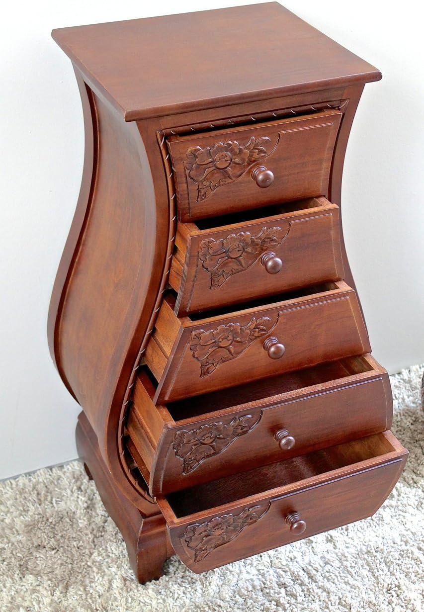 Hand Carved Wood 5-Drawer Chest V1510