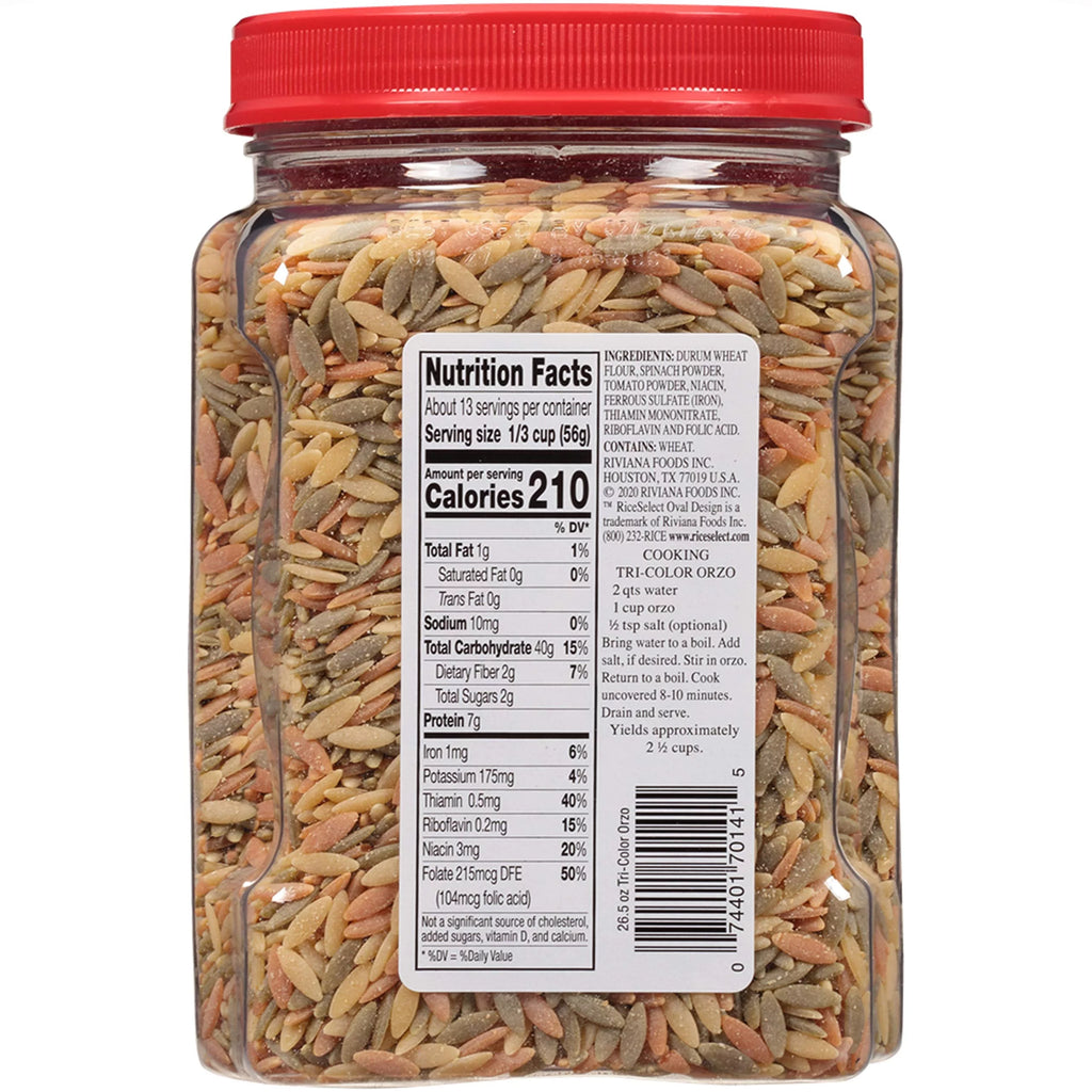 26.5 oz Tri-Color Orzo Pasta (Pack of 4 Jars) O450