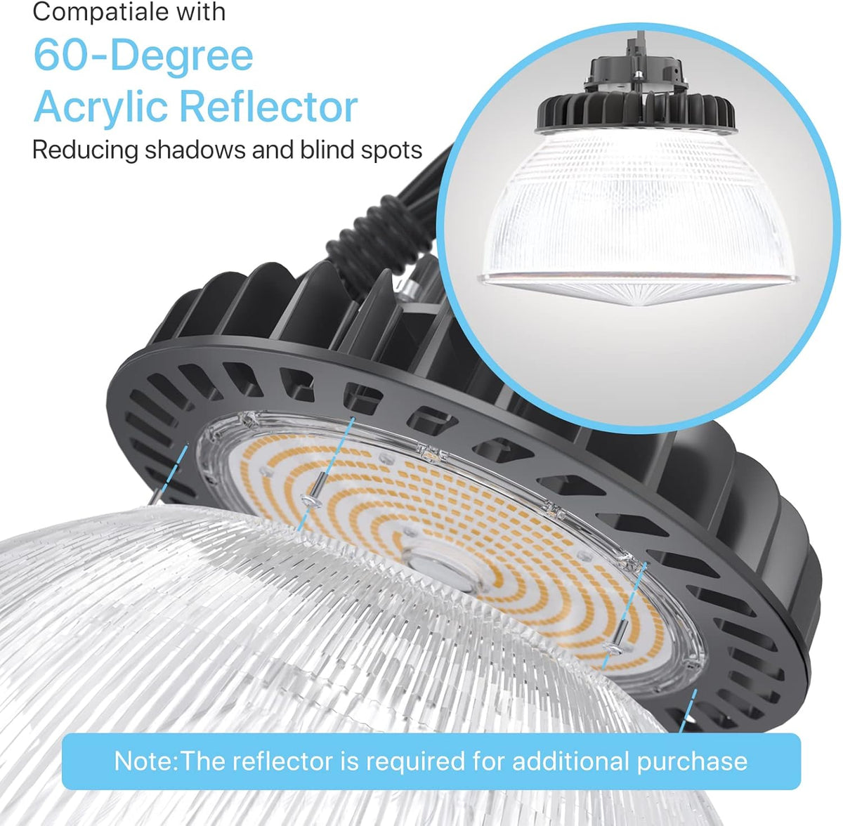 250W 5000K Dimmable LED UFO High Bay Light with 5' Cable and 110V Plug R1772