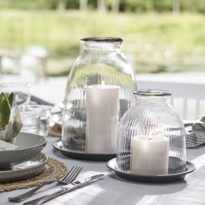Clear Recycled-glass Candle Holder with Tray Y930932