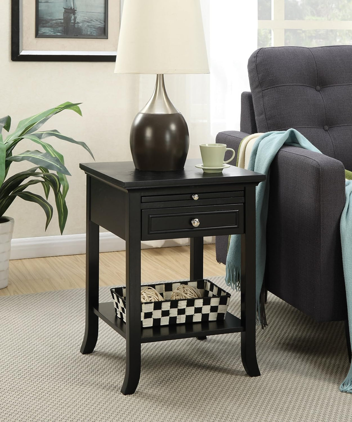 Black End Table with Drawer and Slide V58166