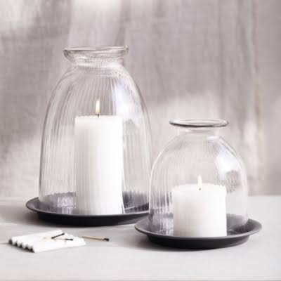 Clear Recycled-glass Candle Holder with Tray Y930932