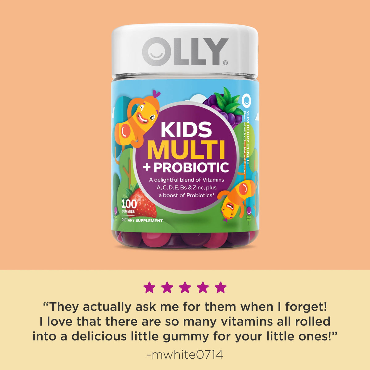 Kids Multivitamin Probiotic Gummy, Berry, 100 Ct E4580