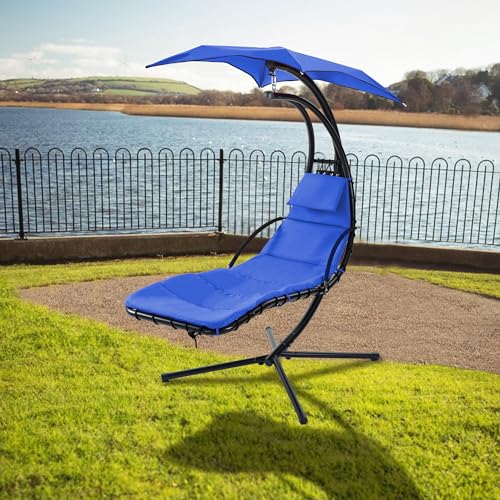 Navy Hanging Chaise Lounger with Removable Canopy Cushion L234