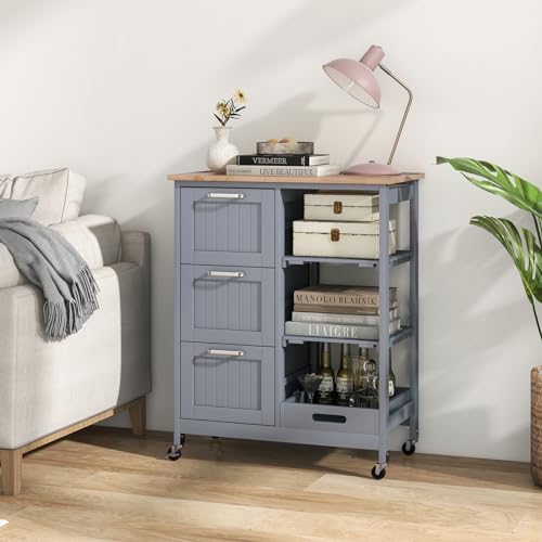 Rolling Wood Storage Cart with Drawers & Removable Tray H279507