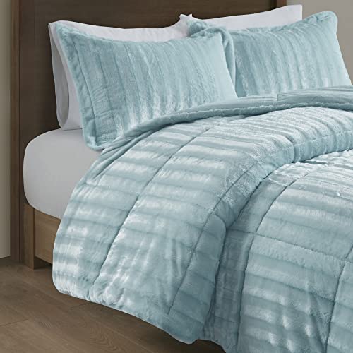Grey King/California King Faux Fur Reversible Comforter Set 3 Piece Y5403
