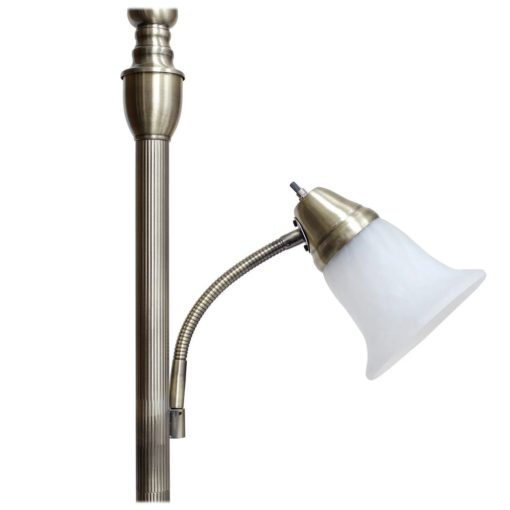 2 Light Torchiere Floor Lamp with White Marble Glass, Brushed Nickel R7991