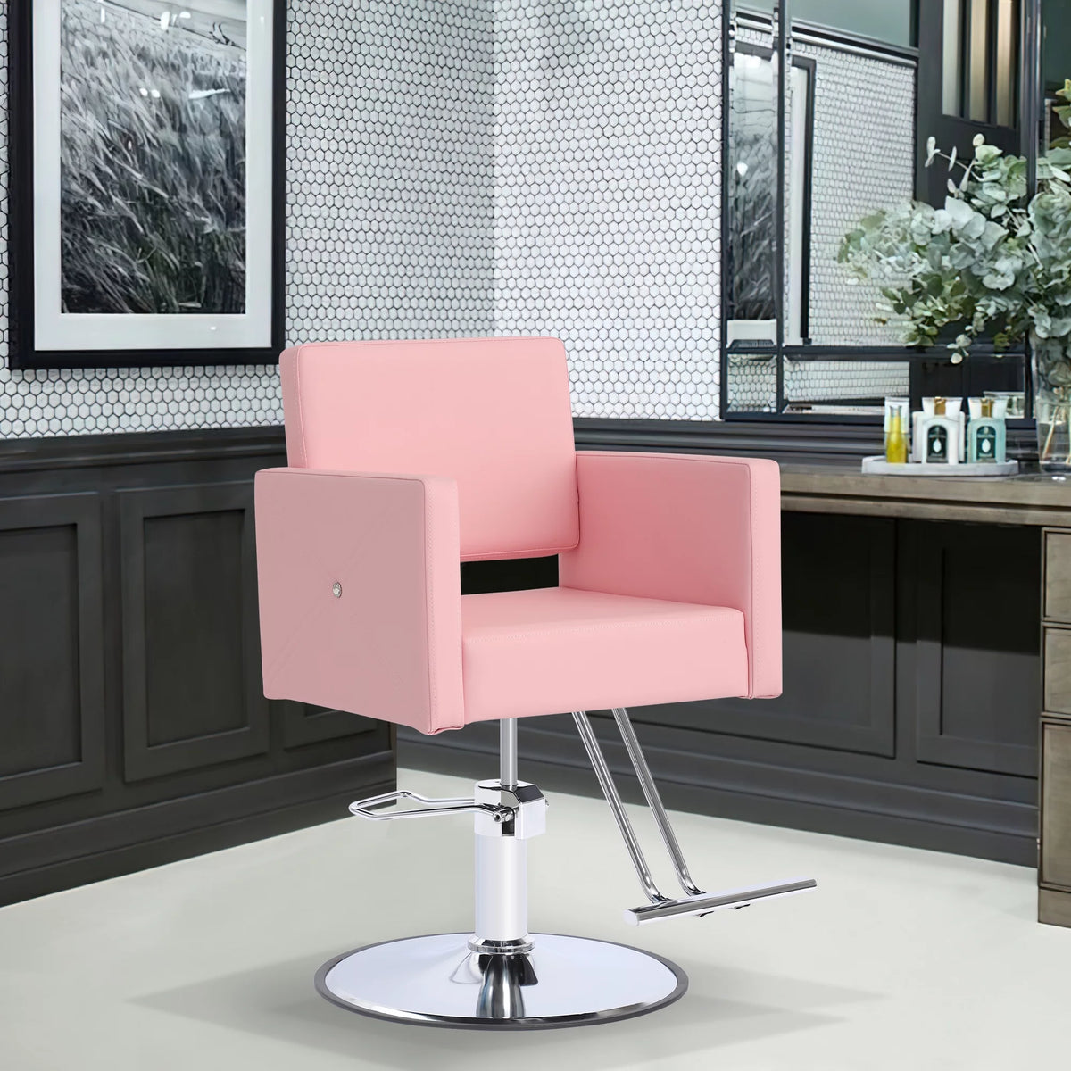 Pink Adjustable Salon Chair with Foot Rest H979531