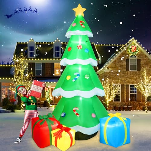 12FT Giant Christmas Inflatables Snowman Outdoor Decorations with Rotating Colorful LED Lights M783489