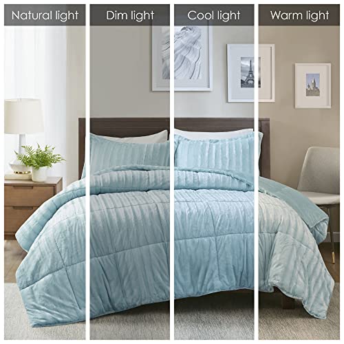 Grey King/California King Faux Fur Reversible Comforter Set 3 Piece Y5403