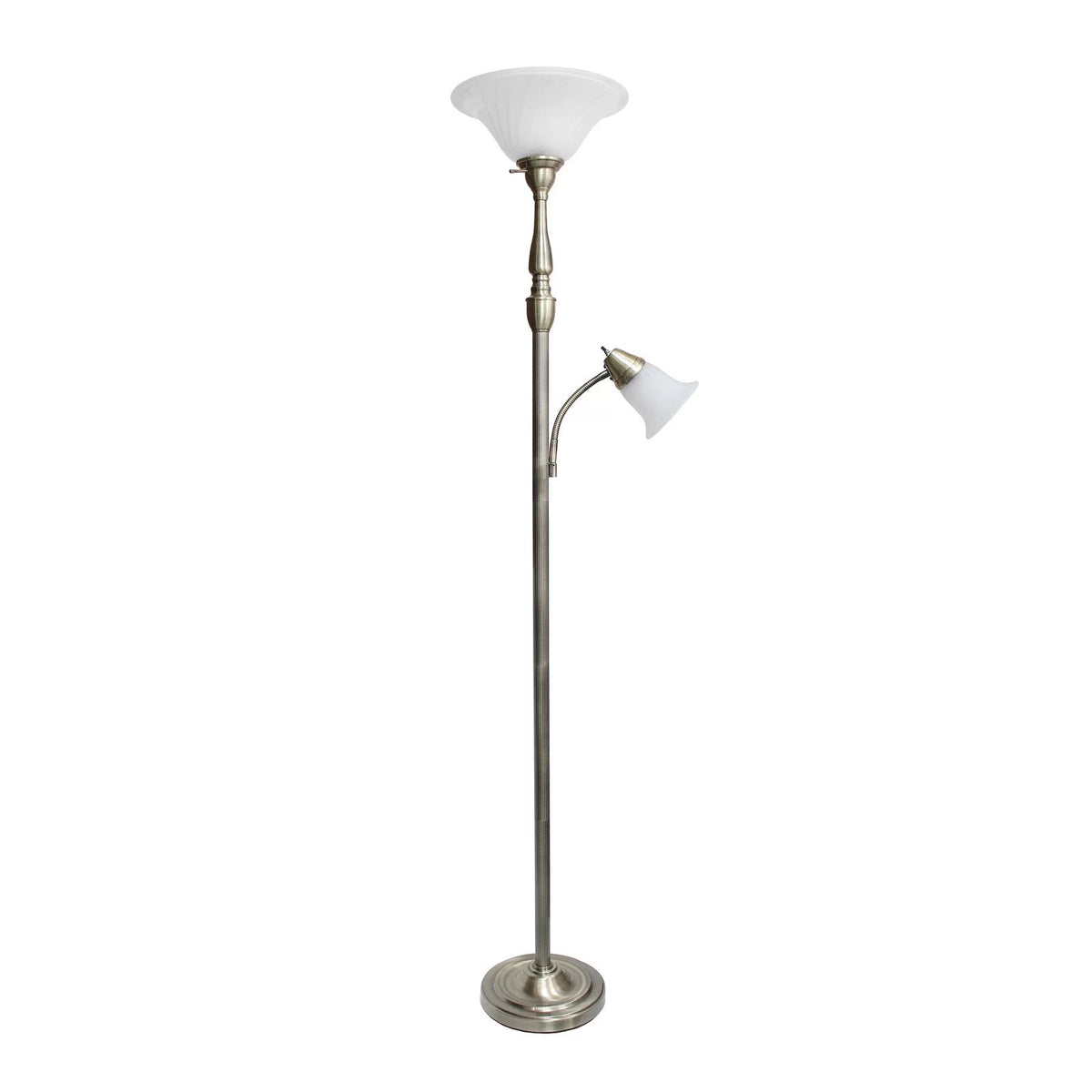 2 Light Torchiere Floor Lamp with White Marble Glass, Brushed Nickel R7991