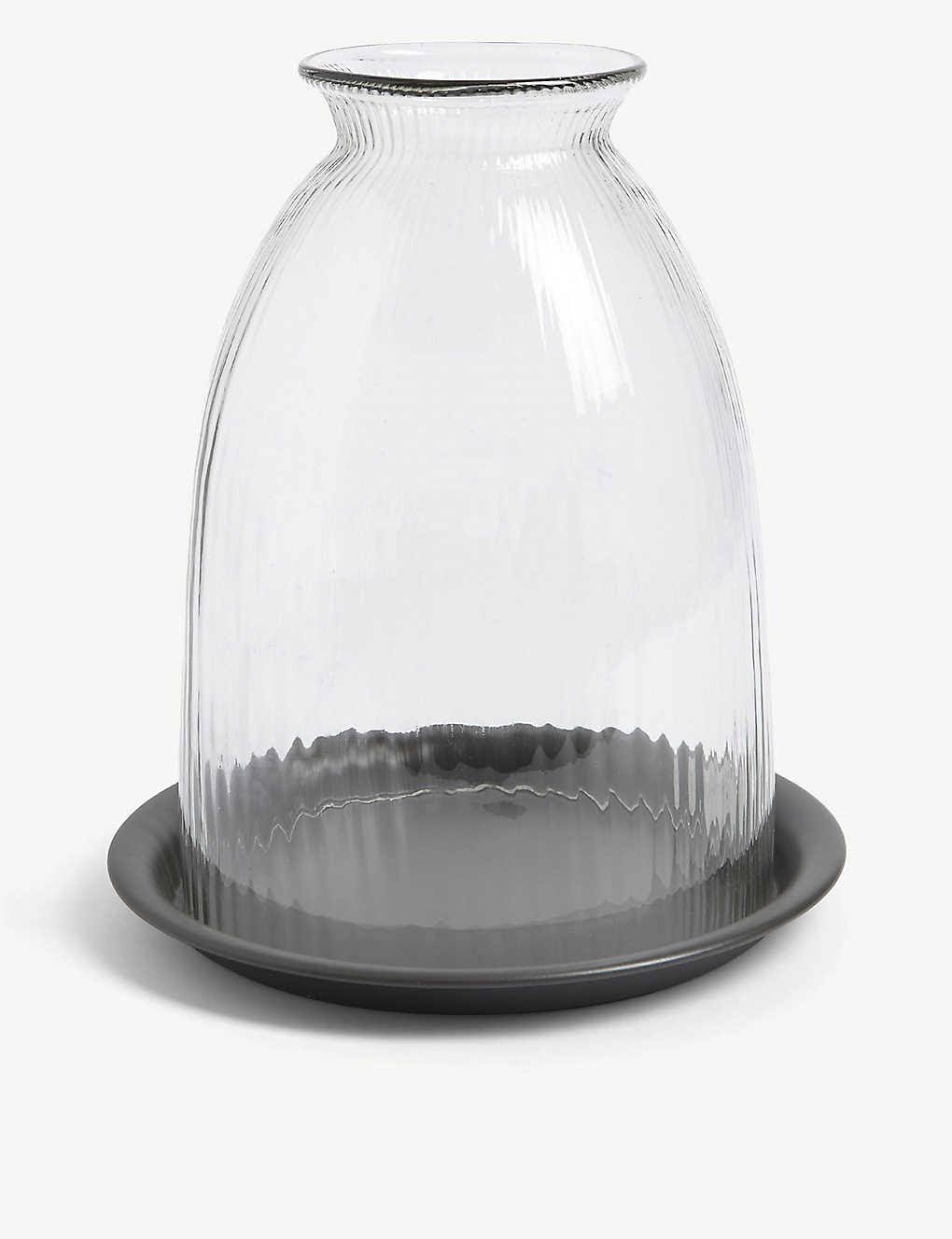 Clear Recycled-glass Candle Holder with Tray Y930932