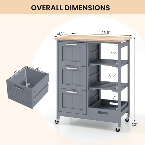 Rolling Wood Storage Cart with Drawers & Removable Tray H279507