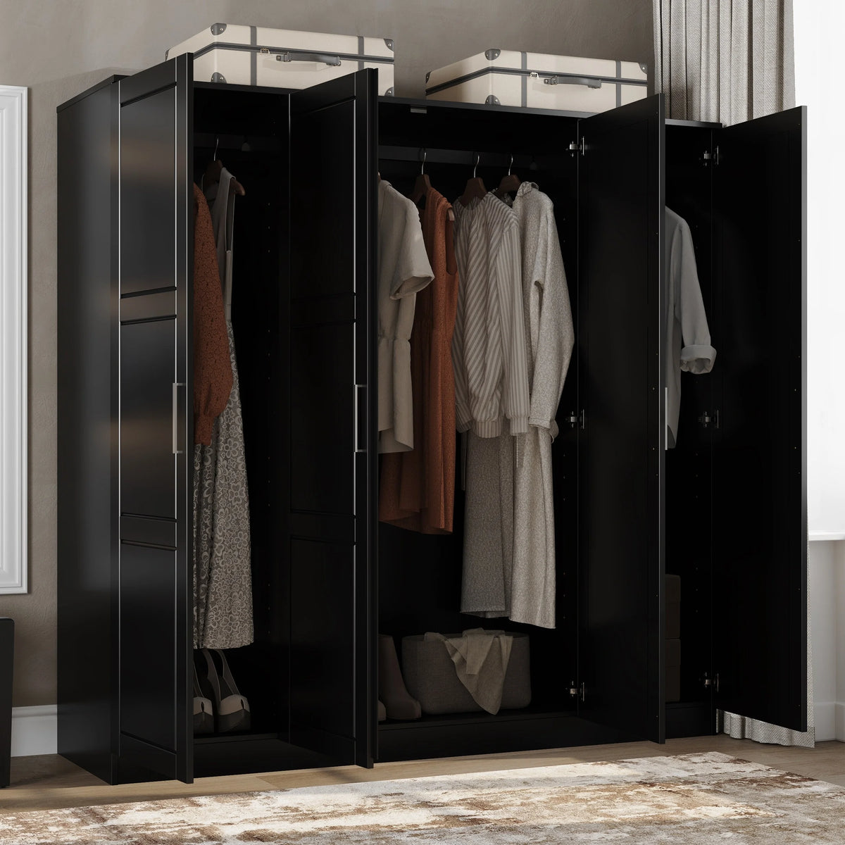 100% Solid Wood 4-Door Wardrobe Black G978684