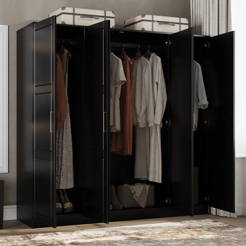 100% Solid Wood 4-Door Wardrobe Black G978684