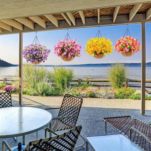 4 Pack Artificial Hanging Flowers in Basket with 12 Inch Coconut Lining T9594