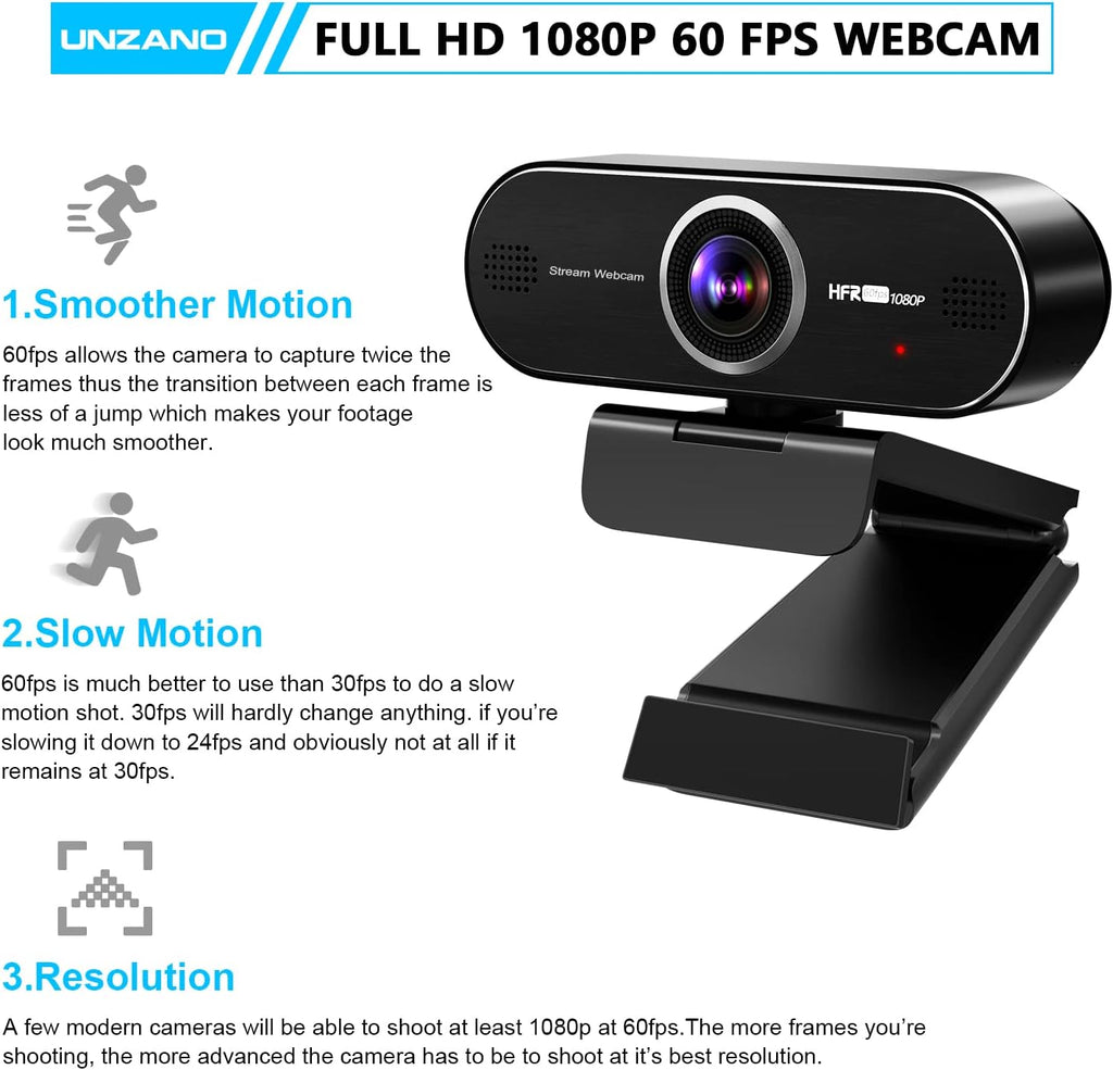 1080P 60FPS Webcam with Microphone, Auto-Focus 80° Wide Angle Built-in Dual Noise Reduction Mics N2248