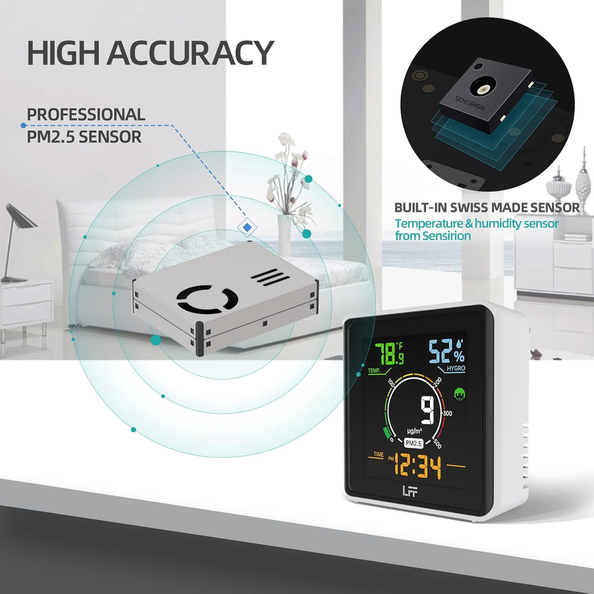 Indoor Air Quality Monitor PM2.5 Temperature Humidity Meter B7253