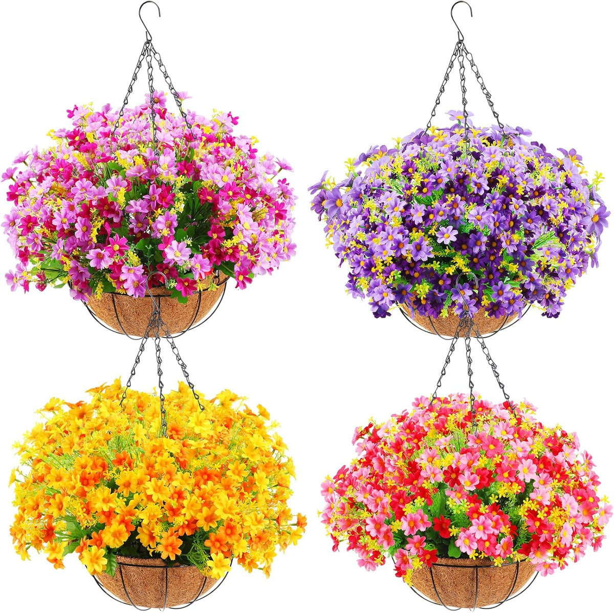 4 Pack Artificial Hanging Flowers in Basket with 12 Inch Coconut Lining T9594