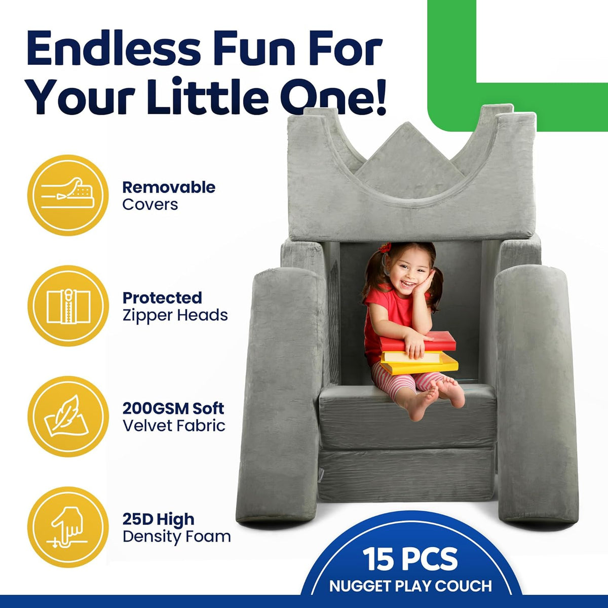 15 Pieces Buildable Plush Play Couch Panels with Ball Pit Square D231