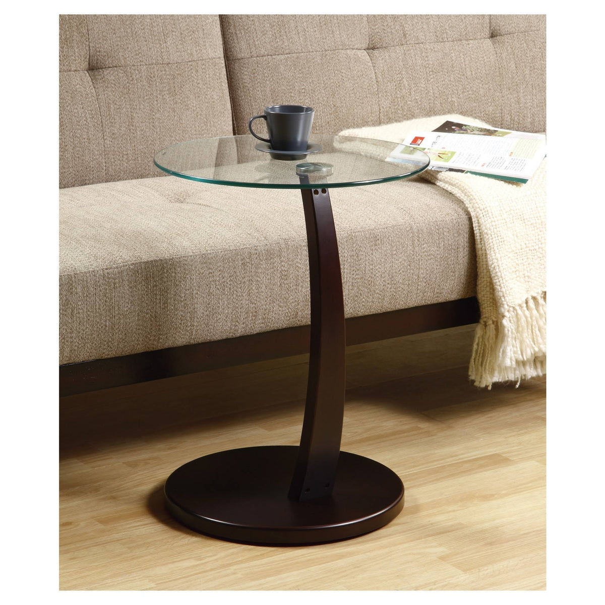 Cappuccino Bentwood Accent Table with Tempered Glass N5335