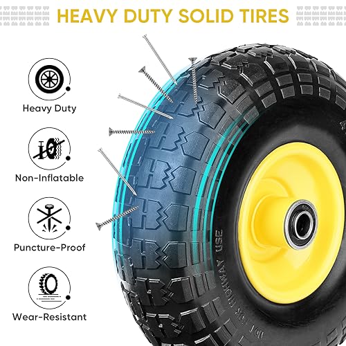 10" Solid Tires, 2 Pack Flat Free Wheels with 5/8" Axle Bore Hole V5138