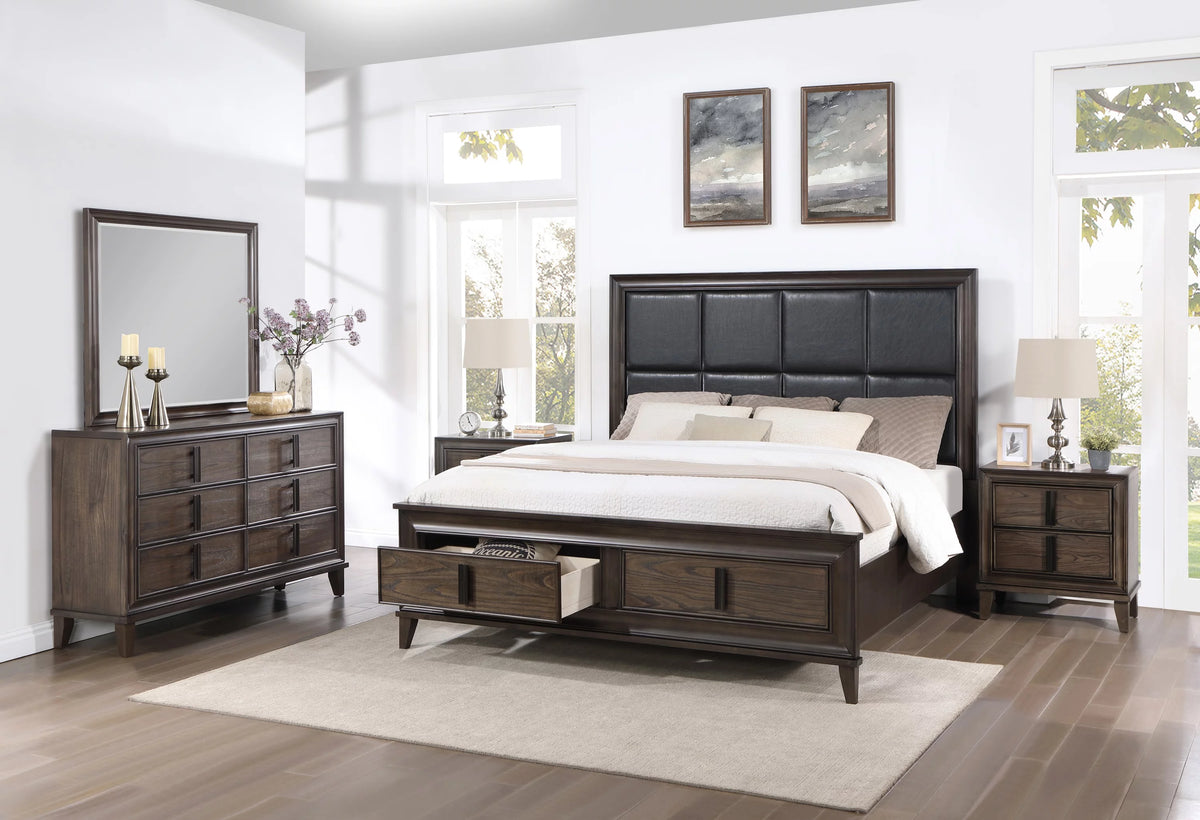 Dark Brown Wood 5-Piece Upholstered Storage Bedroom Set J54352