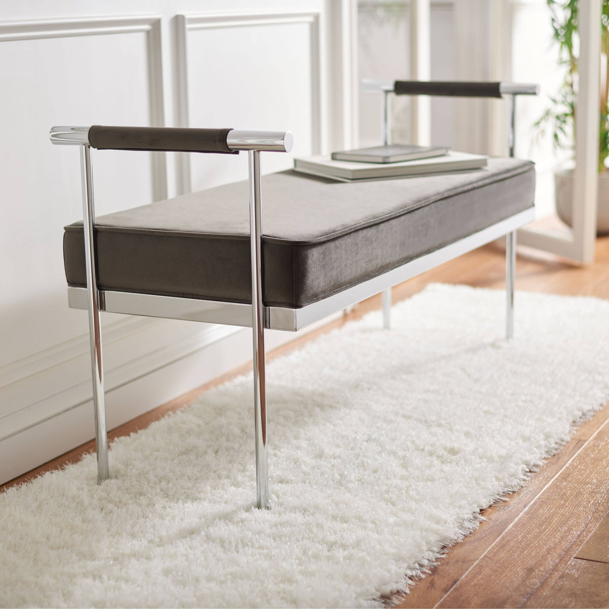 Navy Rectangle Bench with Arms D1752