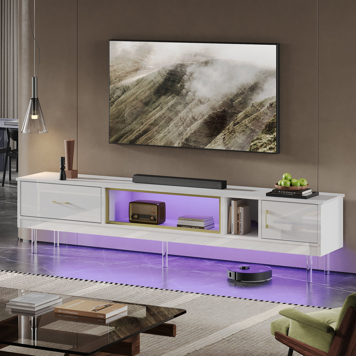 Black TV Stand with LED Lights and Drawer X209787
