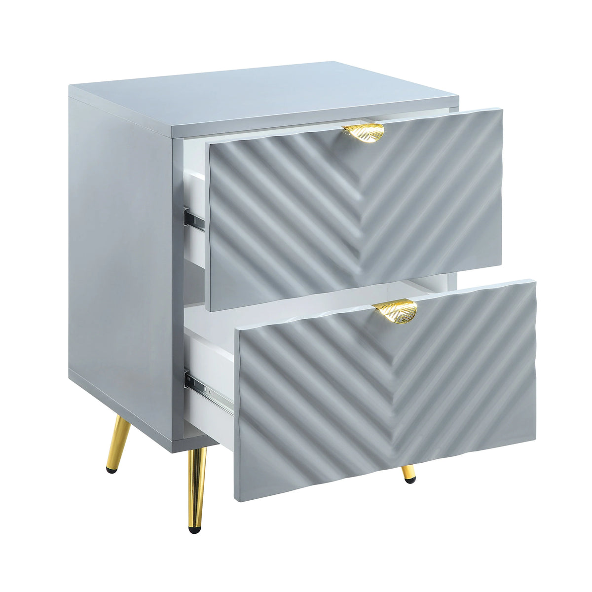 Gray High Gloss 2 Drawer Nightstand N2054