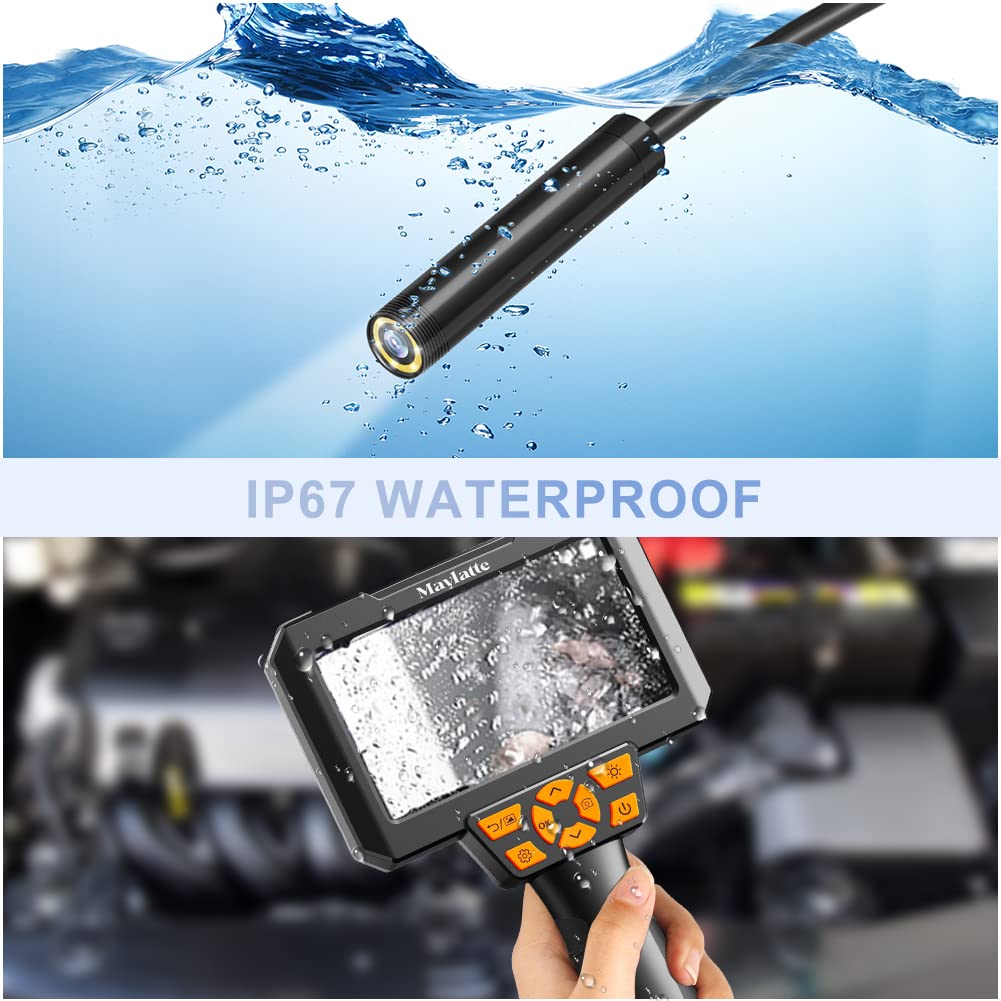 5 Inch Borescope with 6 LED Lights, 10FT Semi-Rigid Cable, IP67 Waterproof Inspection Camera with 32GB Card W13201
