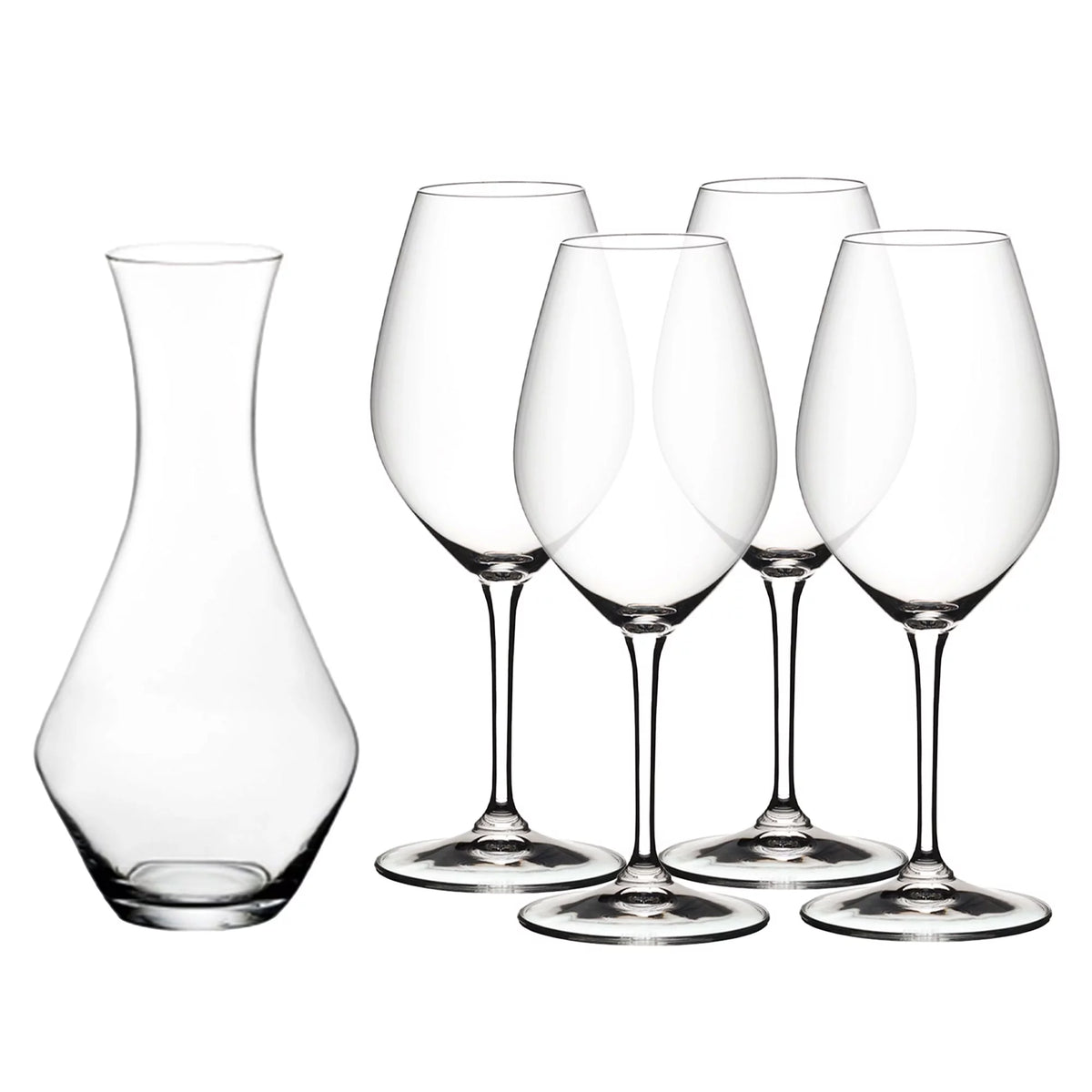 34.25 Oz Merlot Red Wine Decanter with Stemmed Glasses, 4 Pcs I489127