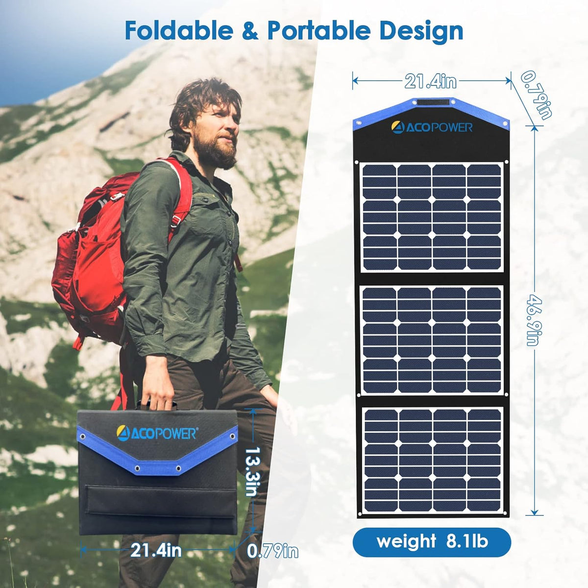 90W Foldable Solar Panel Suitcase with USB QC 3.0 DC Type-C 4 Outputs O757390