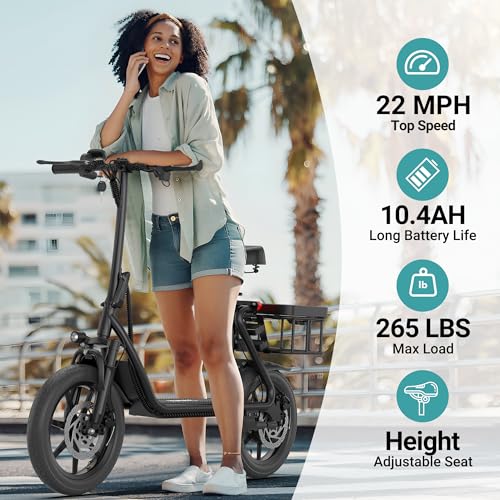 Electric Scooter Adults 27Mile Range 22Mph 750W Foldable with Back Basket E37304