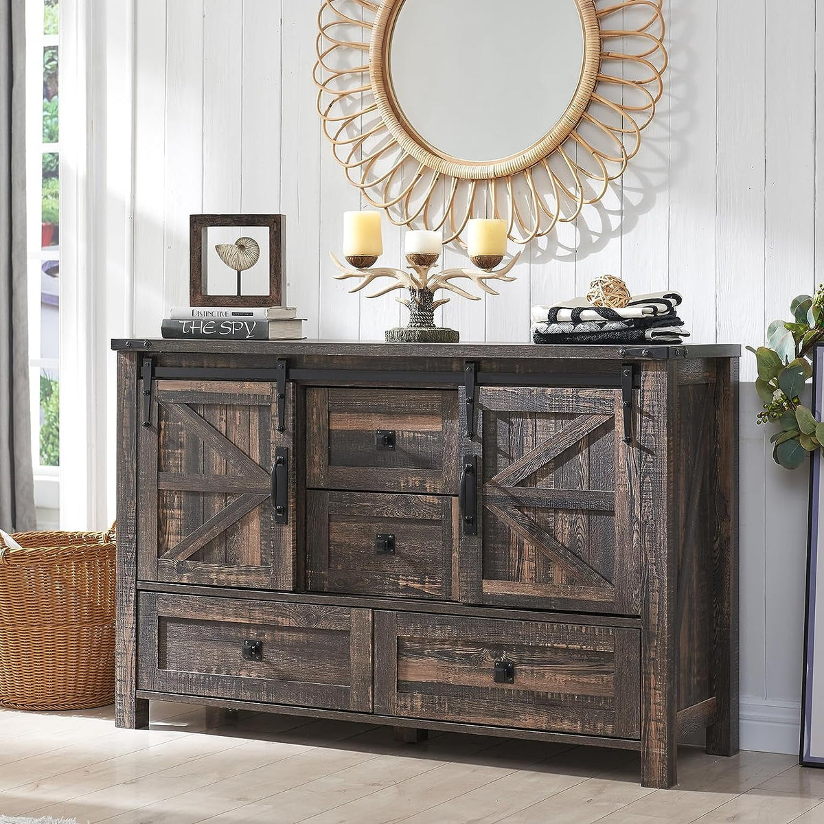 White 4 Drawer Dresser with Barn Door D97191
