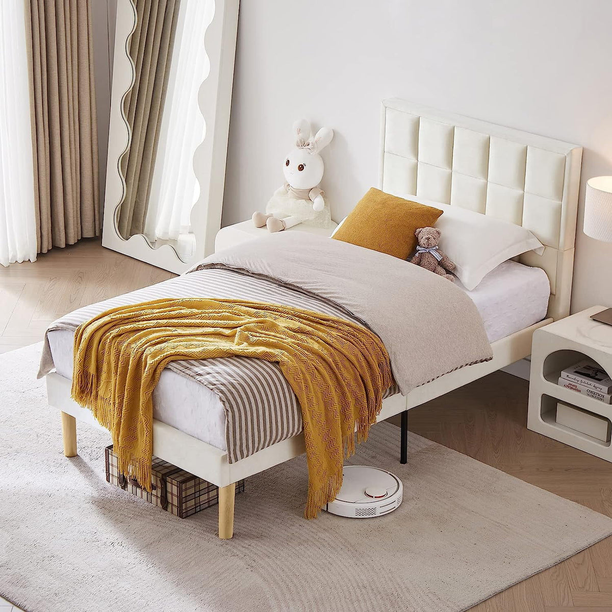 Twin Size Velvet Platform Bed Frame with Headboard I13426