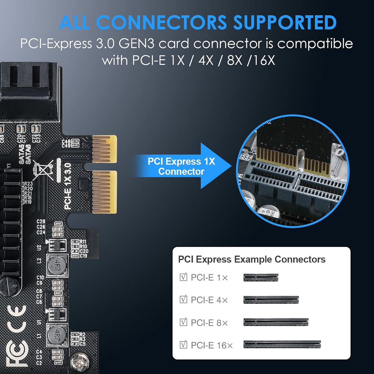 6 Port SATA 3.0 PCIe Controller Card with 6 SATA Cables W531117