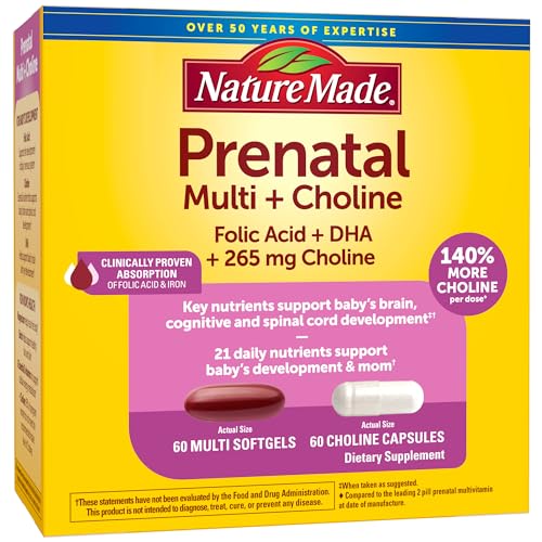 Prenatal Vitamin Softgels + Choline Capsules, Folic Acid + DHA + Choline, 60 Day Supply E708458