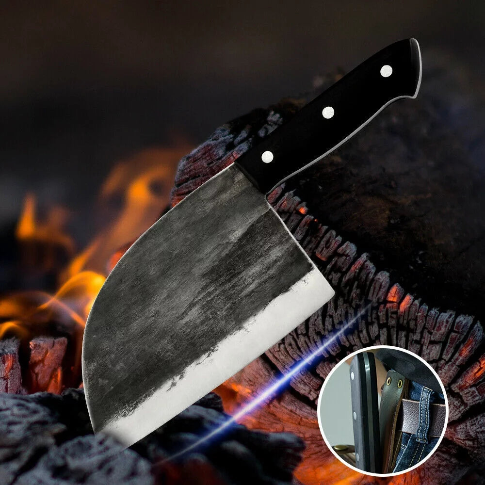 6.7 inch Hand Forged High Carbon Steel Butcher Knife with Leather Sheath C299