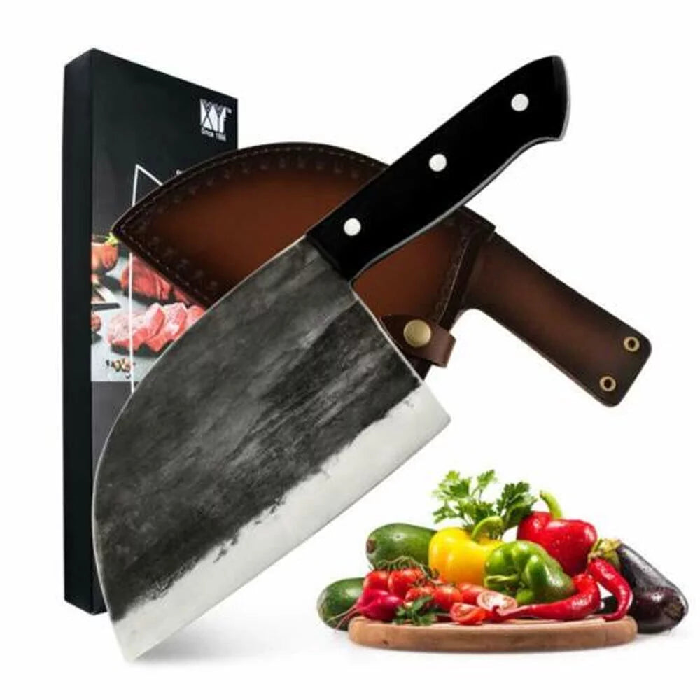 6.7 inch Hand Forged High Carbon Steel Butcher Knife with Leather Sheath C299