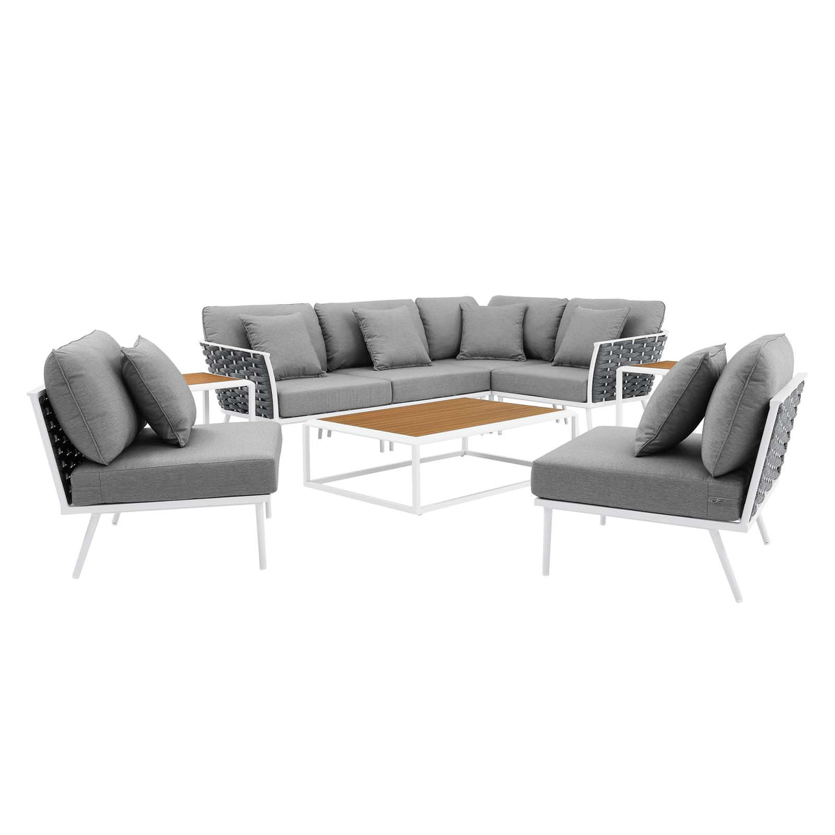 9 Piece White Gray Aluminum Outdoor Sectional Sofa Set B126286