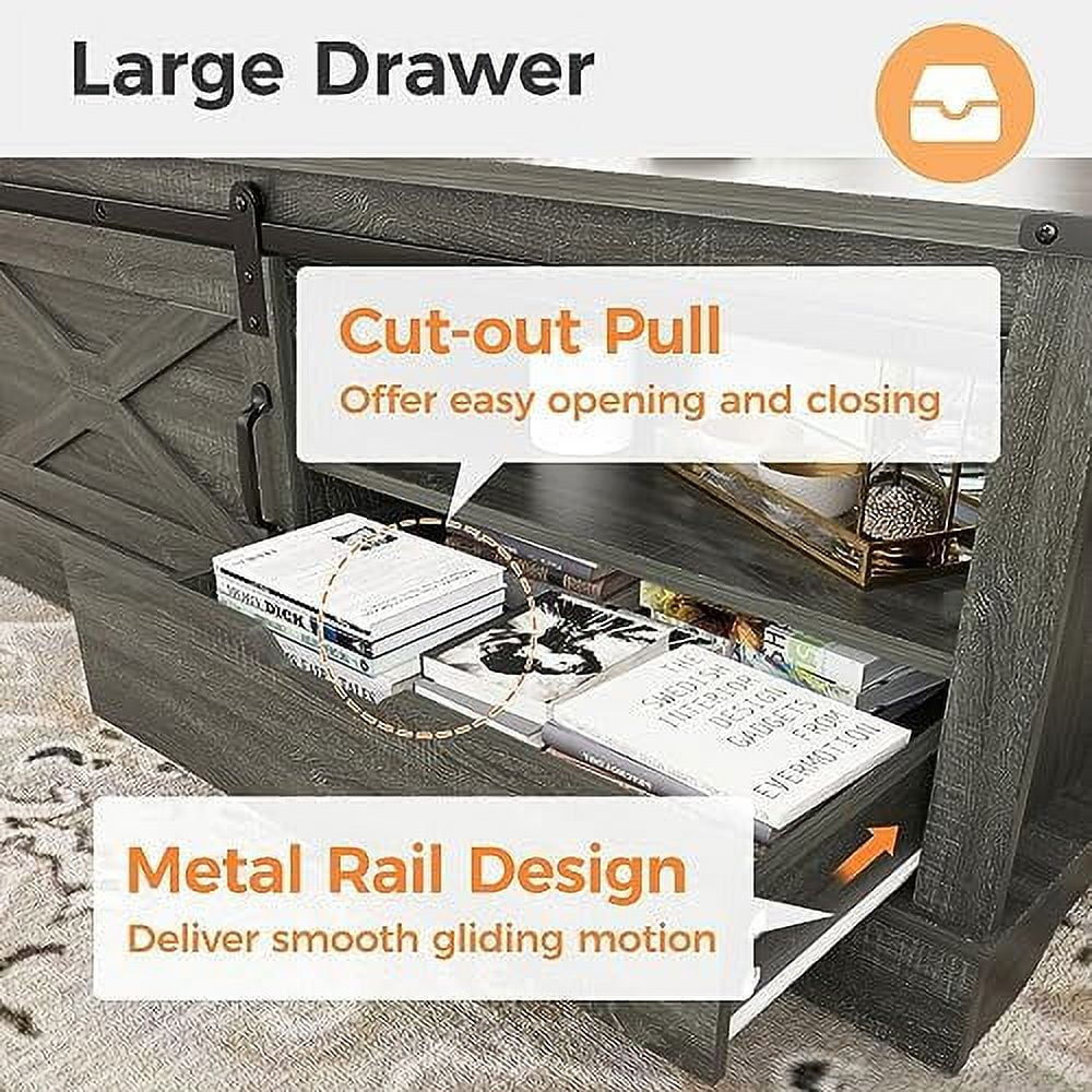Dark Grey 48'' Rustic Coffee Table with Sliding Barn Door B141658