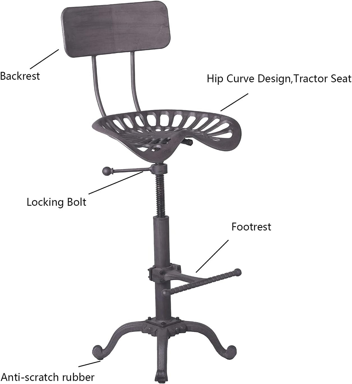 Industrial Rustic Bar Stool with Back, Adjustable Counter Height 22-26 inch Y651