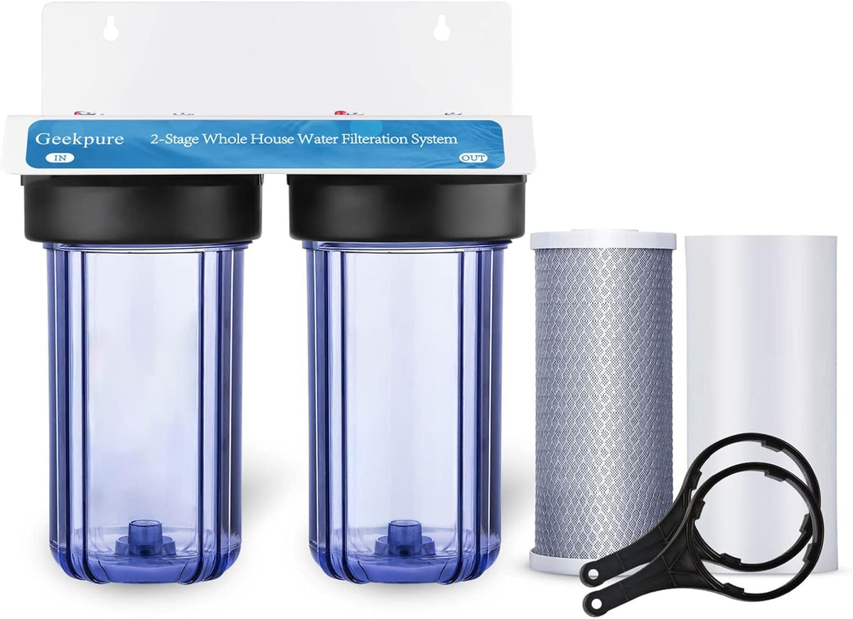 2 Stage Whole House Water Filter System with 10-Inch Big Clear Housing J682634