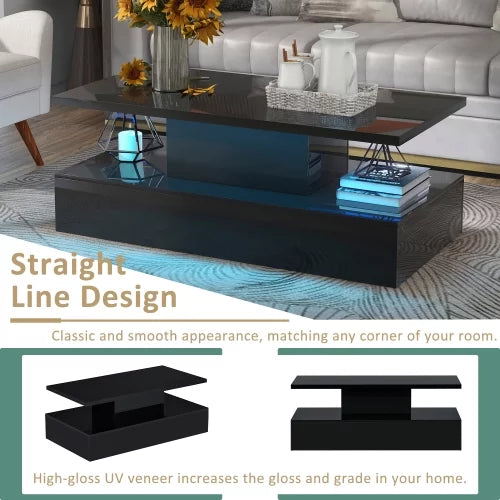 Black Coffee Table with LED Lights and Remote Control H5704