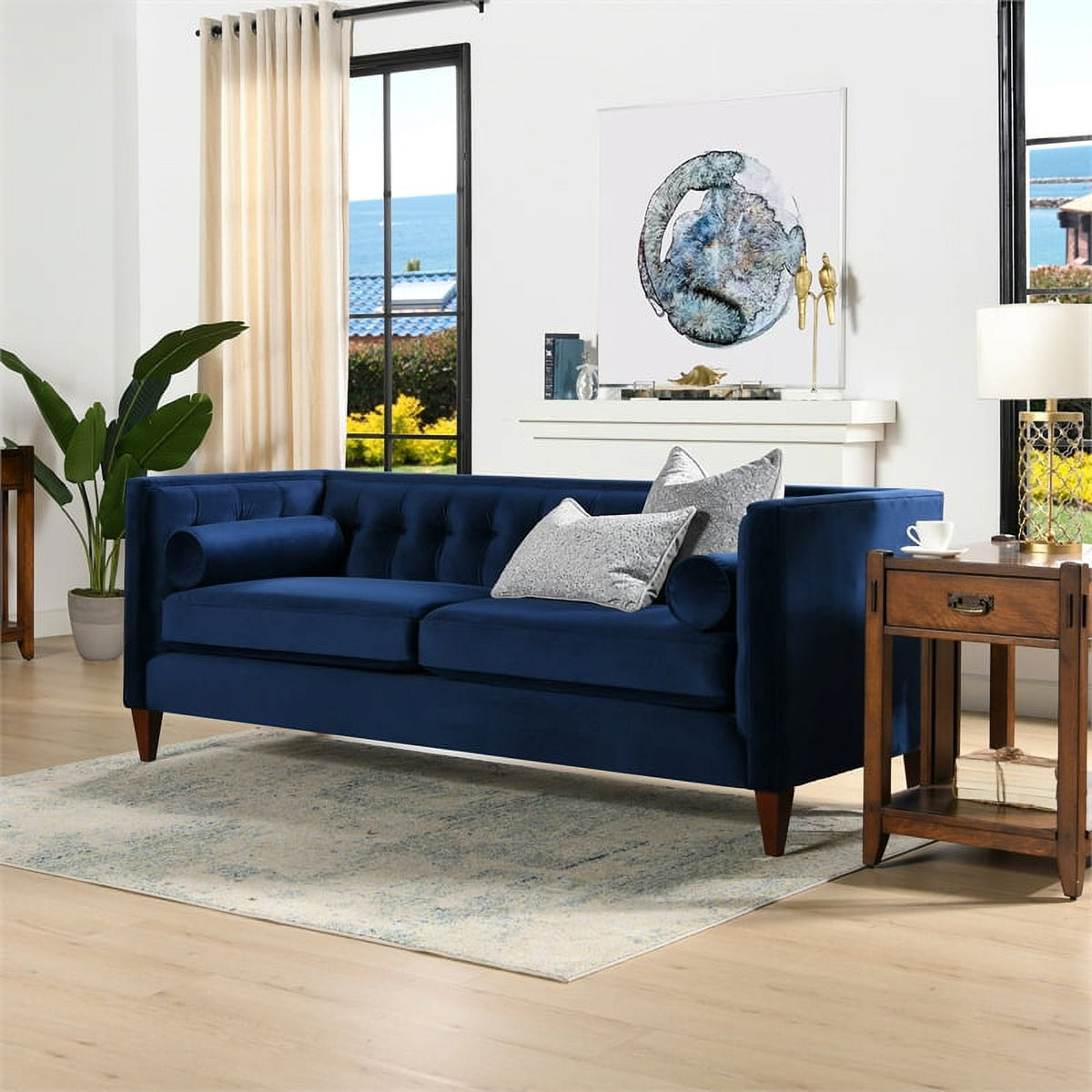 Navy Blue Tufted Tuxedo Sofa L100183